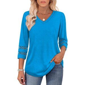 〽️Women's Sky Blue Dressy Casual Blouse Trendy V-Neck T-Shirts Summer Tops